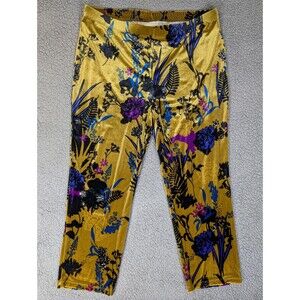 Susan Graver Pants Velvet Floral Gold Garden Plus Size 1X Elastic Waist Pull On